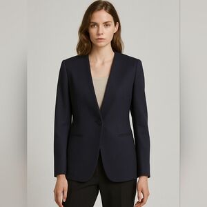 Vintage Size 14 Navy Wool Blazer No Lapels